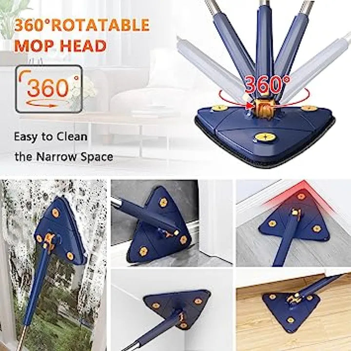 Rotatable Cleaning Mop, 360° Triangle Microfiber Mop with Long Handle